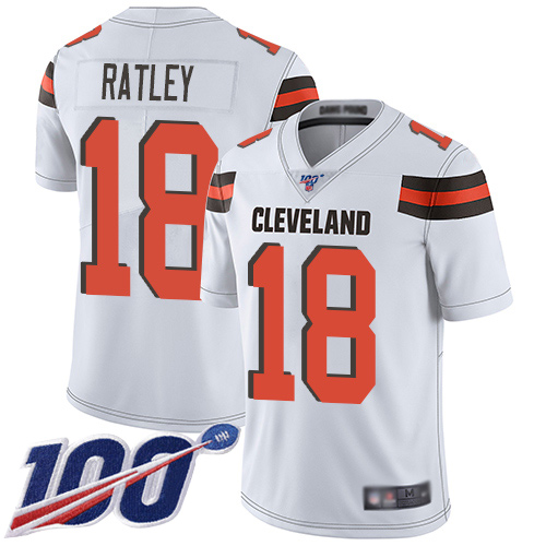 Cleveland Browns Damion Ratley Men White Limited Jersey #18 NFL Football Road 100th Season Vapor Untouchable->cleveland browns->NFL Jersey